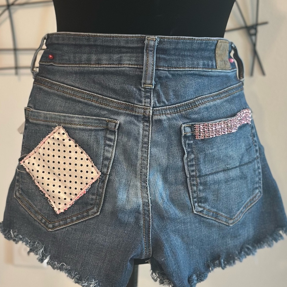 Custom American Eagle Denim Patchwork Shorts - image 5